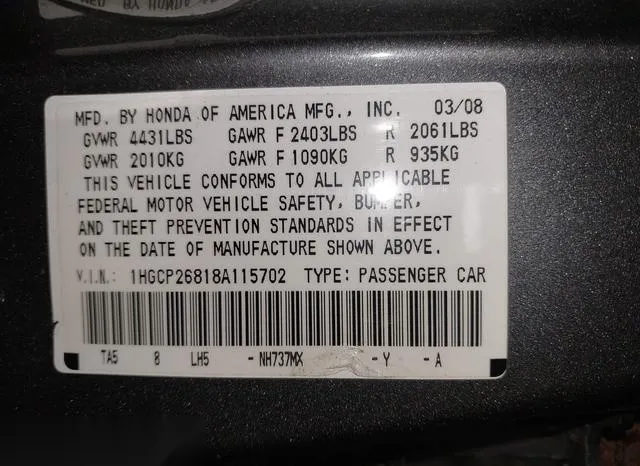 1HGCP26818A115702 2008 2008 Honda Accord- 2-4 Ex-L 9