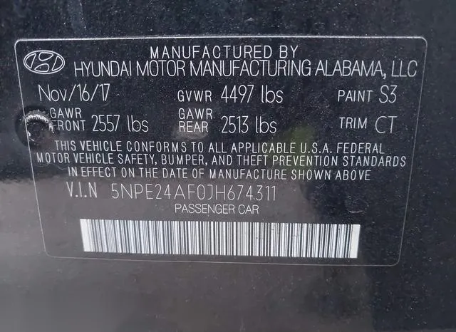 5NPE24AF0JH674311 2018 2018 Hyundai Sonata- SE 9