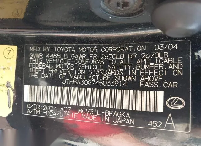 JTHBA30G745033914 2004 2004 Lexus ES- 330 9