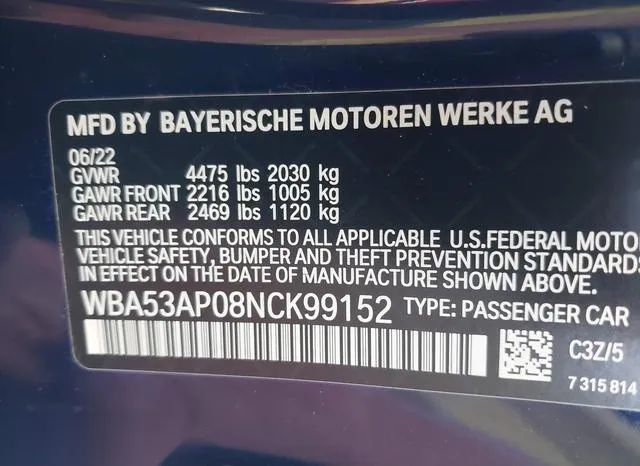 WBA53AP08NCK99152 2022 2022 BMW 4 Series- 430I 9