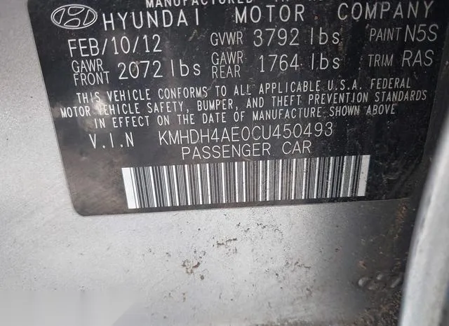 KMHDH4AE0CU450493 2012 2012 Hyundai Elantra- Gls -ulsan Plant- 9