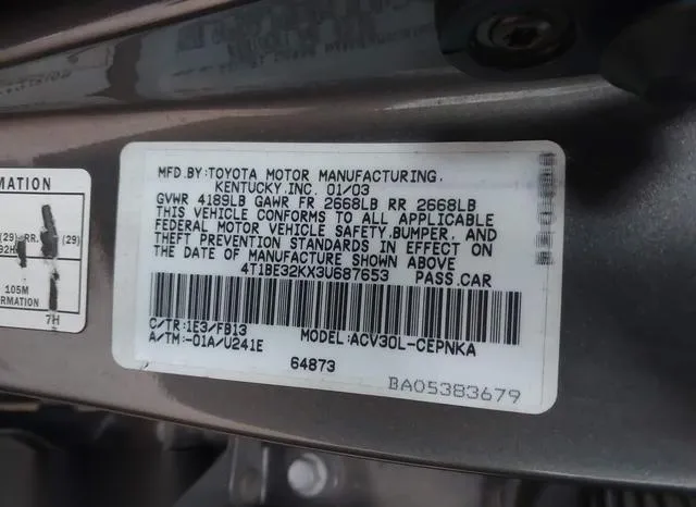 4T1BE32KX3U687653 2003 2003 Toyota Camry- LE 9