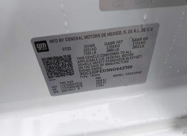 3GCUDFED5NG643399 2022 2022 Chevrolet Silverado 1500- 4Wd 9