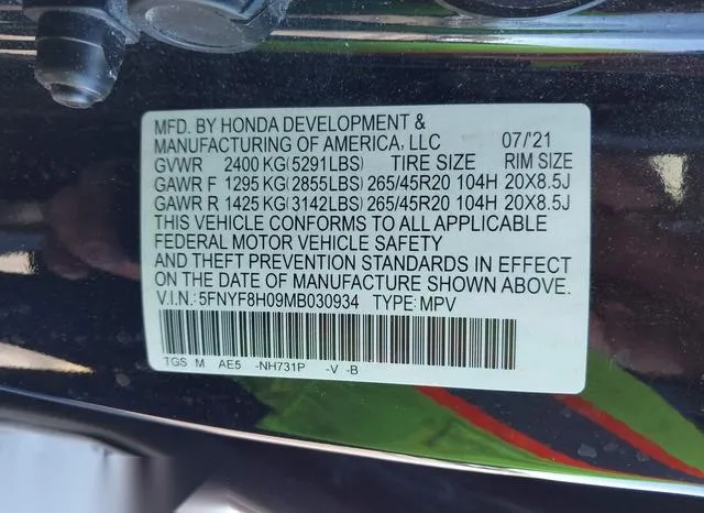 5FNYF8H09MB030934 2021 2021 Honda Passport- Awd Elite 9