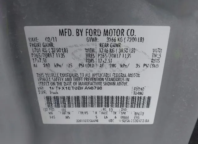 1FTFX1ET0BFA98798 2011 2011 Ford F-150- Xlt 9