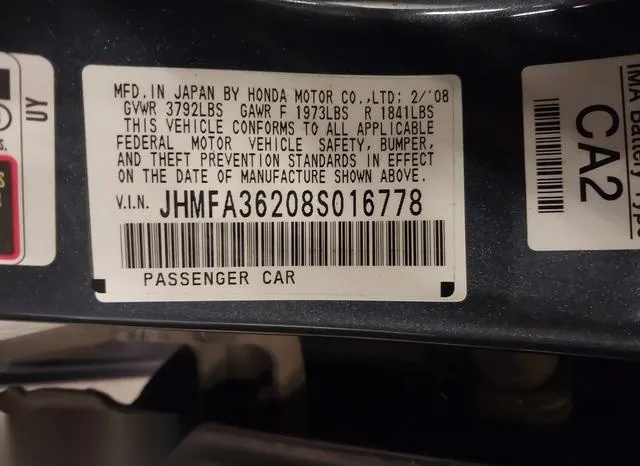 JHMFA36208S016778 2008 2008 Honda Civic- Hybrid 9