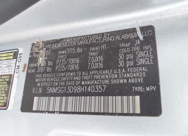 5NMSG13D98H140357 2008 2008 Hyundai Santa Fe- Gls 9