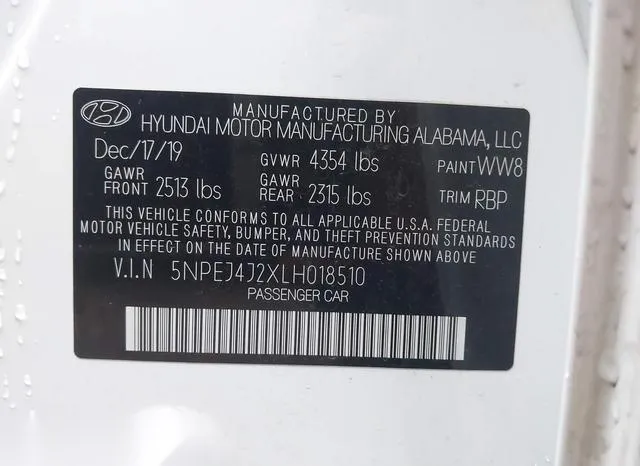 5NPEJ4J2XLH018510 2020 2020 Hyundai Sonata- Sel Plus 9