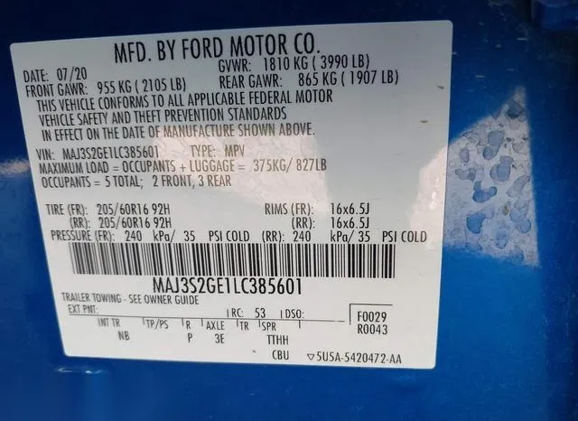 MAJ3S2GE1LC385601 2020 2020 Ford Ecosport- SE 9