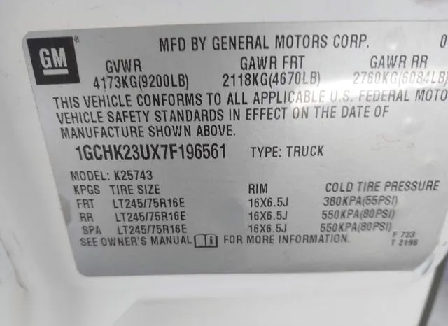 1GCHK23UX7F196561 2007 2007 Chevrolet Silverado 2500- HD Cl 9