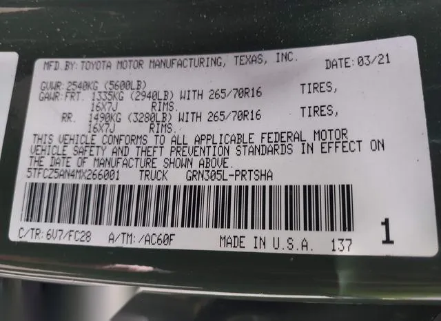 5TFCZ5AN4MX266001 2021 2021 Toyota Tacoma- Sr5 V6 9