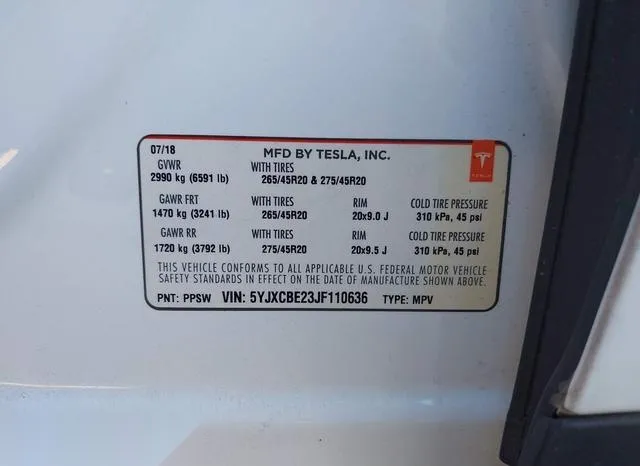 5YJXCBE23JF110636 2018 2018 Tesla Model X- 100D/75D/P100D 9