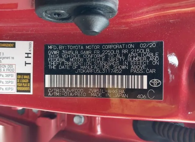 JTDKARFU5L3117452 2020 2020 Toyota Prius- LE 9