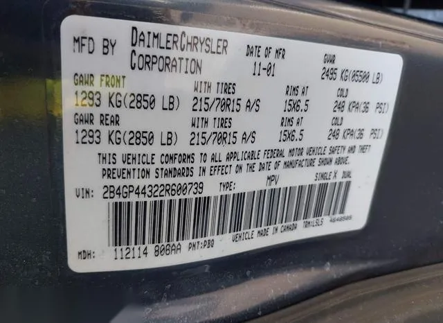 2B4GP44322R600739 2002 2002 Dodge Grand Caravan- Sport 9