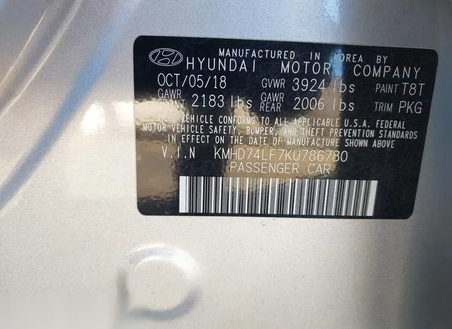 KMHD74LF7KU786780 2019 2019 Hyundai Elantra- SE 9