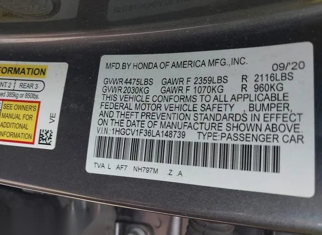 1HGCV1F36LA148739 2020 2020 Honda Accord- Sport 9