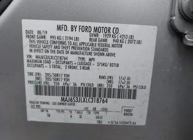 MAJ6S3JLXLC318764 2020 2020 Ford Ecosport- Ses 9