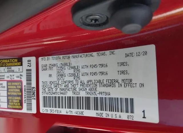 5TFAX5GN4MX194687 2021 2021 Toyota Tacoma- SR 9