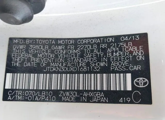 JTDKN3DUXD1681132 2013 2013 Toyota Prius- Four 9