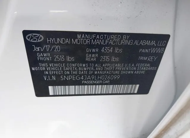 5NPEG4JA9LH026099 2020 2020 Hyundai Sonata- SE 9