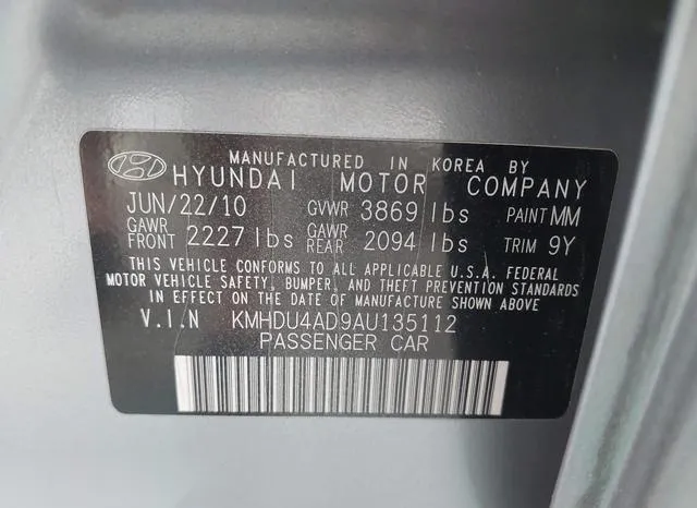 KMHDU4AD9AU135112 2010 2010 Hyundai Elantra- Gls 9