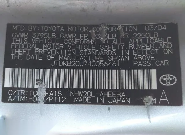 JTDKB20U740056461 2004 2004 Toyota Prius 9