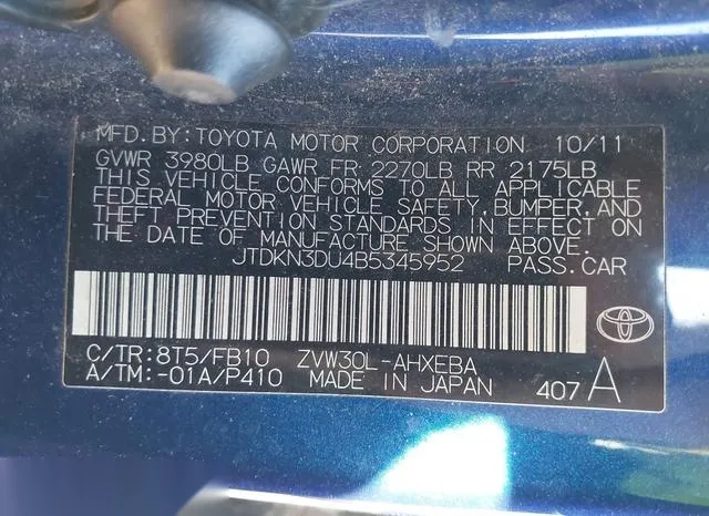 JTDKN3DU4B5345952 2011 2011 Toyota Prius- Two 9