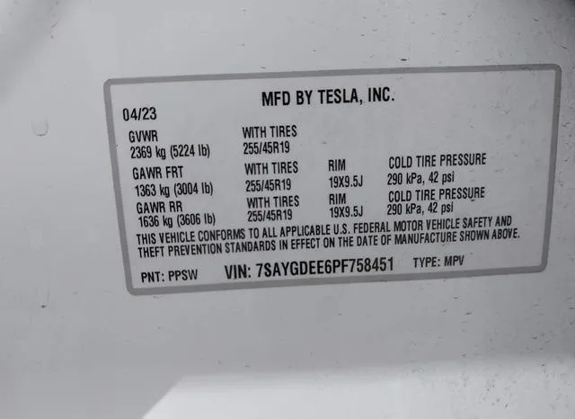 7SAYGDEE6PF758451 2023 2023 Tesla Model Y- Awd/Long Range D 9