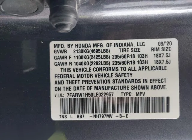 7FARW1H50LE022957 2020 2020 Honda CR-V- 2Wd Ex 9