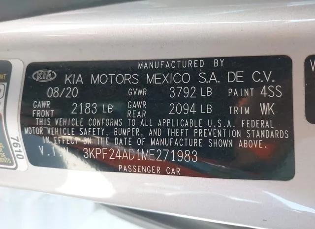 3KPF24AD1ME271983 2021 2021 KIA Forte- Lxs 9