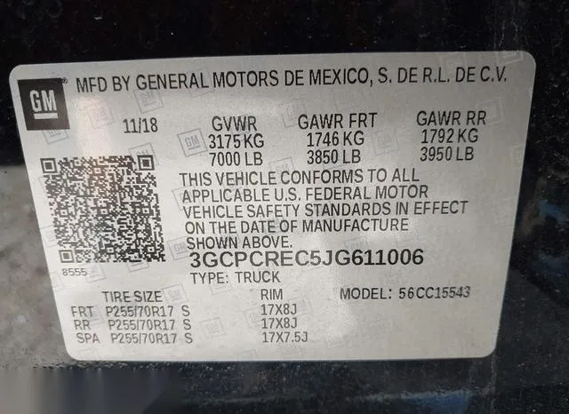 3GCPCREC5JG611006 2018 2018 Chevrolet Silverado 1500- 1LT 9