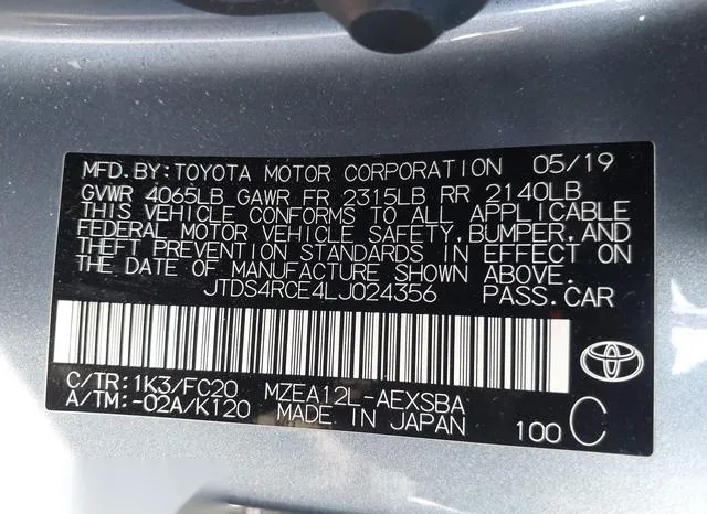 JTDS4RCE4LJ024356 2020 2020 Toyota Corolla- SE 9