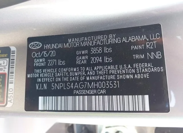 5NPLS4AG7MH003531 2021 2021 Hyundai Elantra- Sel 9