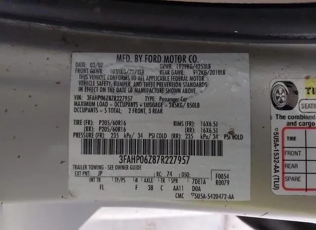 3FAHP06Z87R227957 2007 2007 Ford Fusion- S 9