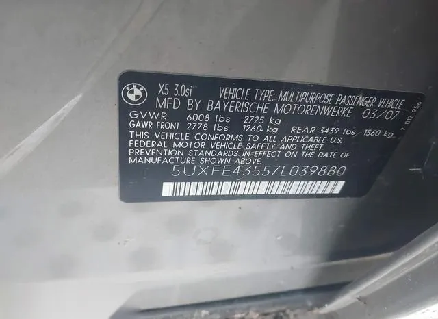 5UXFE43557L039880 2007 2007 BMW X5- 3-0SI 9