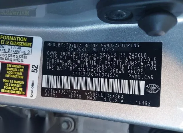 4T1G31AK3RU074574 2024 2024 Toyota Camry- Hybrid SE 9