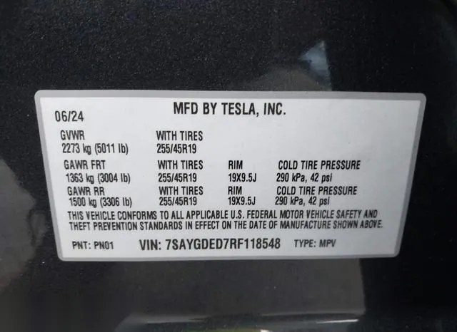 7SAYGDED7RF118548 2024 2024 Tesla Model Y- Long Range Dual 9