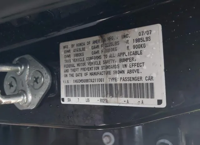 1HGCM56887A211061 2007 2007 Honda Accord- 2-4 EX 9