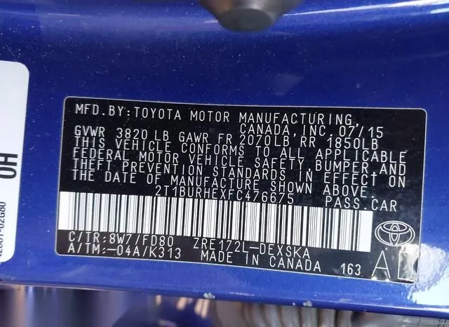 2T1BURHEXFC476675 2015 2015 Toyota Corolla- S Plus 9