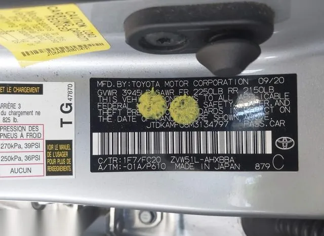 JTDKAMFU8M3134797 2021 2021 Toyota Prius- L Eco 9