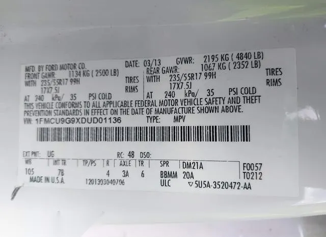 1FMCU9G9XDUD01136 2013 2013 Ford Escape- SE 9