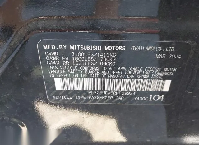 ML32FUFJ6RHF09934 2024 2024 Mitsubishi Mirage- G4 Black Edi 9