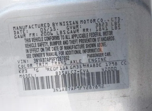 3N1AB7AP9FY287892 2015 2015 Nissan Sentra- S 9