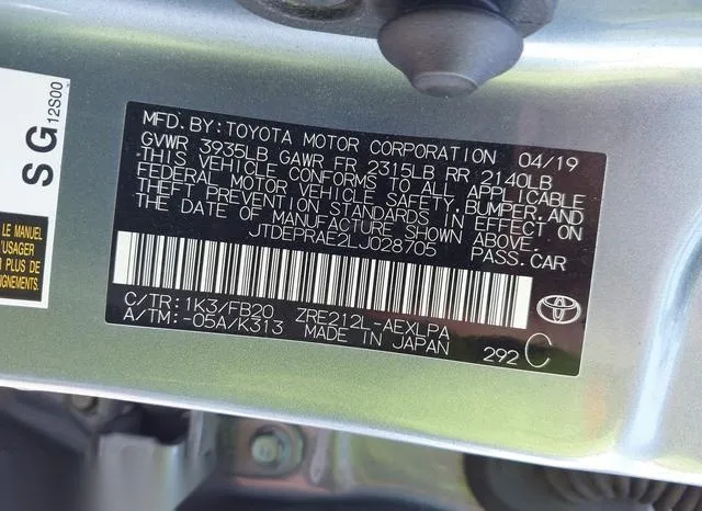 JTDEPRAE2LJ028705 2020 2020 Toyota Corolla- LE 9