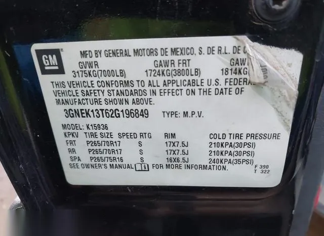 3GNEK13T62G196849 2002 2002 Chevrolet Avalanche 1500 9