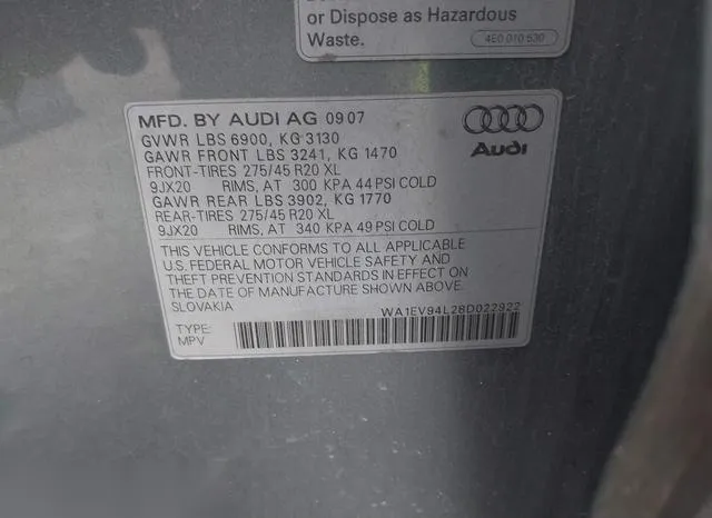 WA1EV94L28D022922 2008 2008 Audi Q7- 4-2 Premium 9