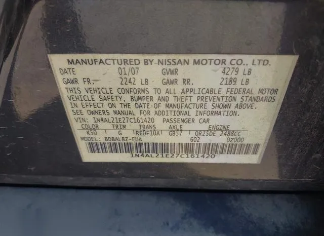 1N4AL21E27C161420 2007 2007 Nissan Altima- 2-5 S 9