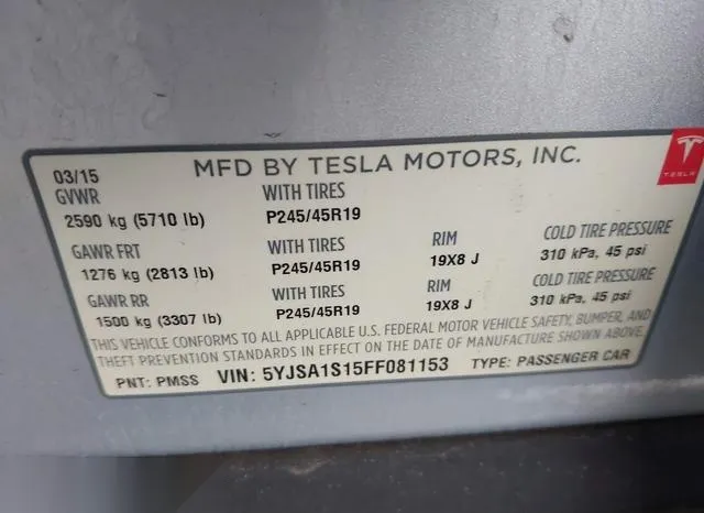 5YJSA1S15FF081153 2015 2015 Tesla Model S- 60/70/85 9