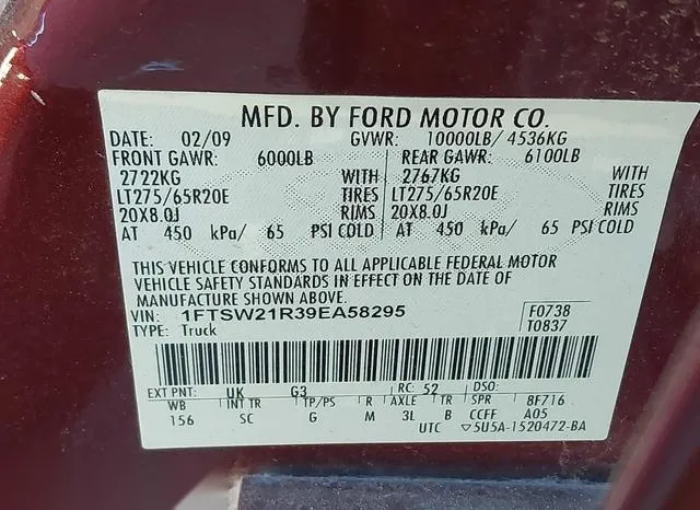 1FTSW21R39EA58295 2009 2009 Ford F-250- Fx4/Harley-Davidson 9