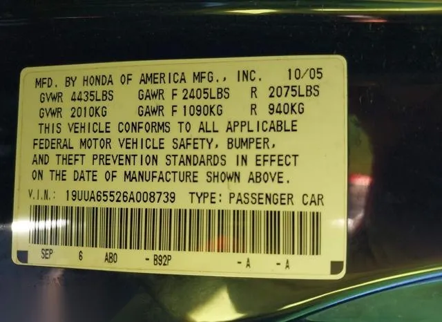 19UUA65526A008739 2006 2006 Acura TL 9